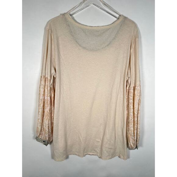 We The Free People Jade Long Sleeve Contrast Print Top S Peach Cream - Picture 4 of 10